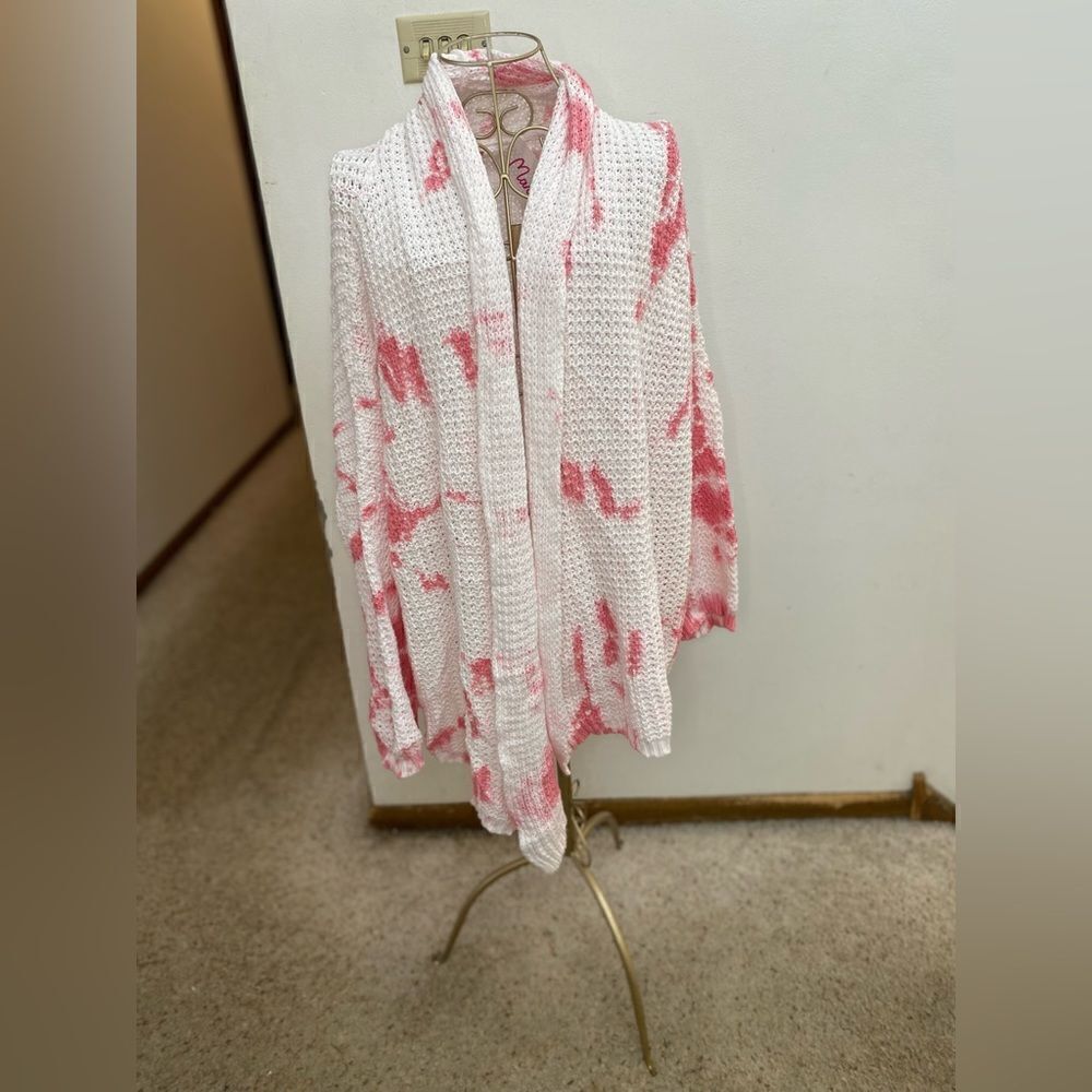 Maronie x Revolve Tie Dye Waffle Knit Open Cardigan NWT Size M Pink - Picture 4 of 10